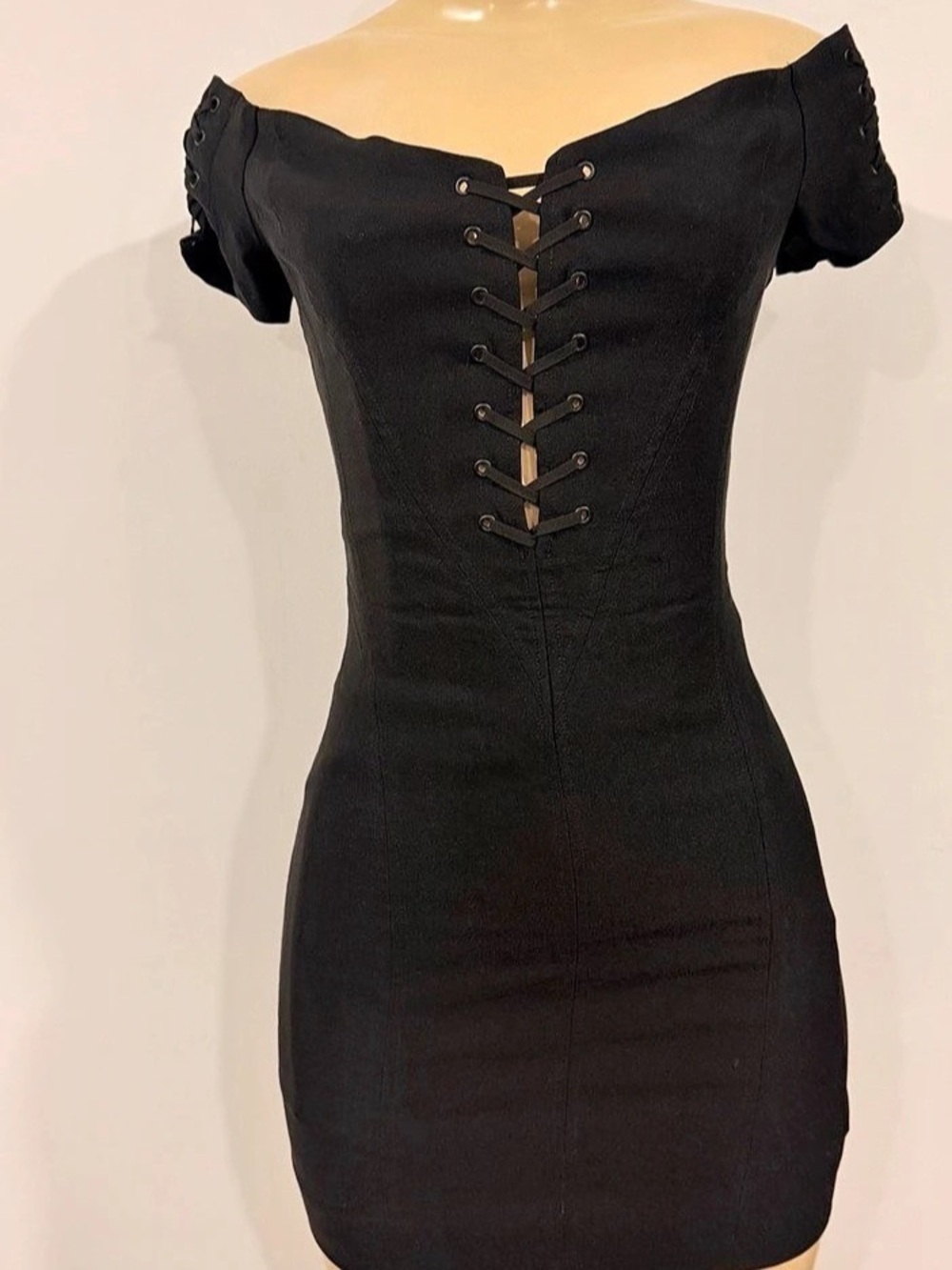 Guess Black Lace-Up Mini Dress Size Medium Y2K 5